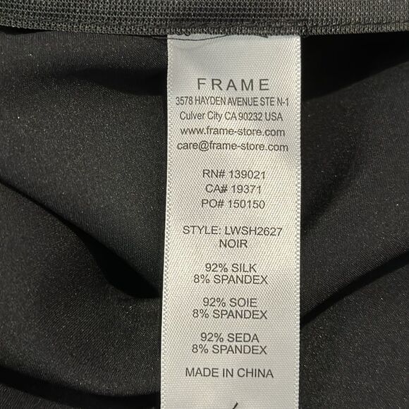NWT FRAME Cinch Front Long Sleeve Top Black Silk Large Revolve - Picture 15 of 16